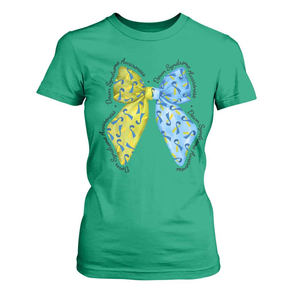 Down Syndrome Awareness Coquette Bow Ribbon T Shirt For Women TS11 Irish Green Print Your Wear