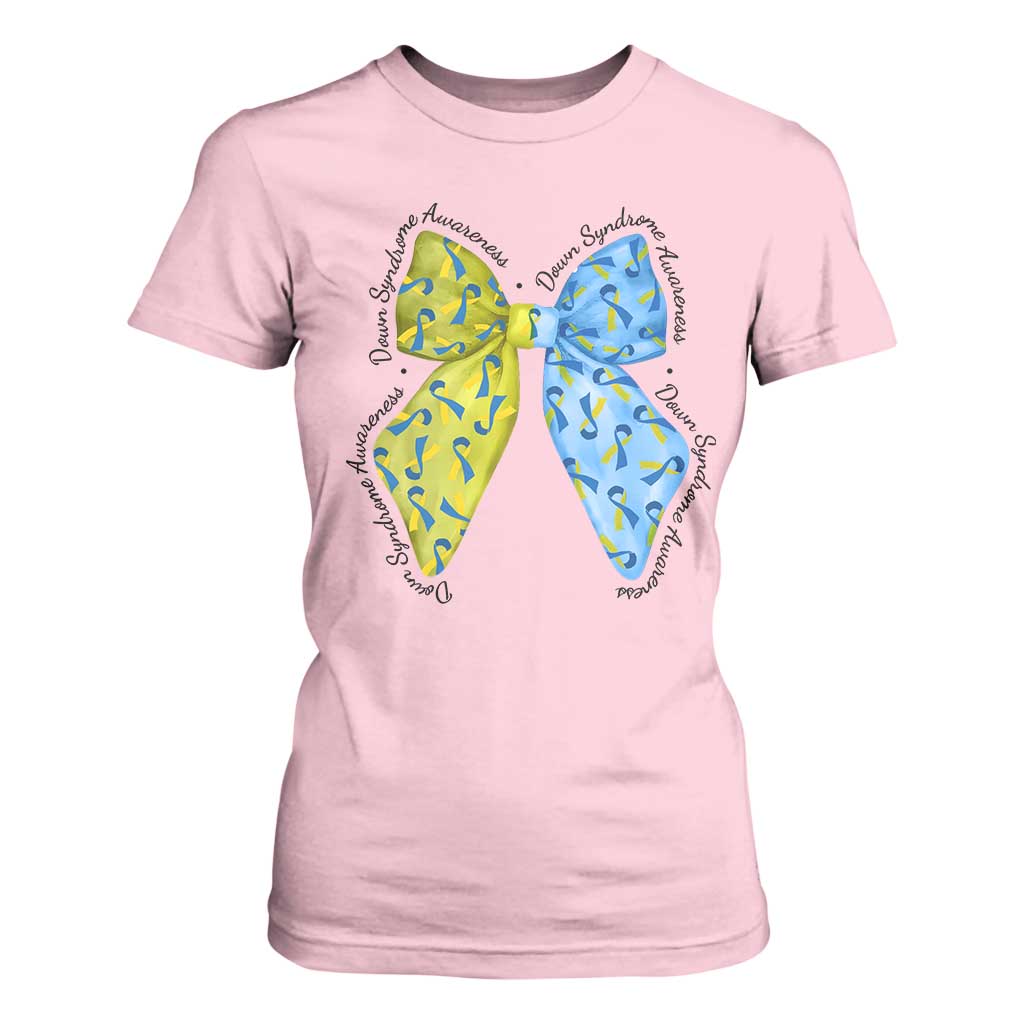 Down Syndrome Awareness Coquette Bow Ribbon T Shirt For Women TS11 Light Pink Print Your Wear
