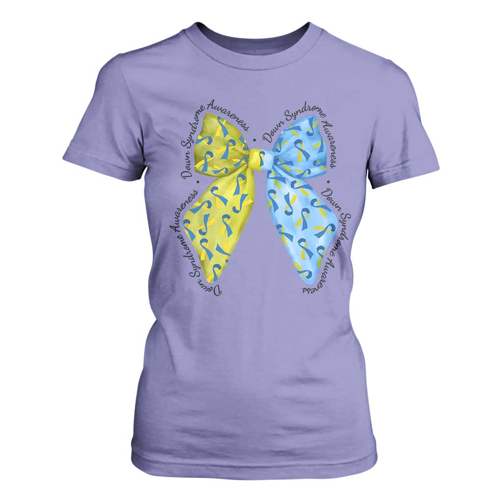 Down Syndrome Awareness Coquette Bow Ribbon T Shirt For Women TS11 Violet Print Your Wear