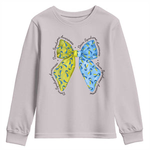 Down Syndrome Awareness Coquette Bow Ribbon Youth Sweatshirt TS11 Ice Gray Print Your Wear