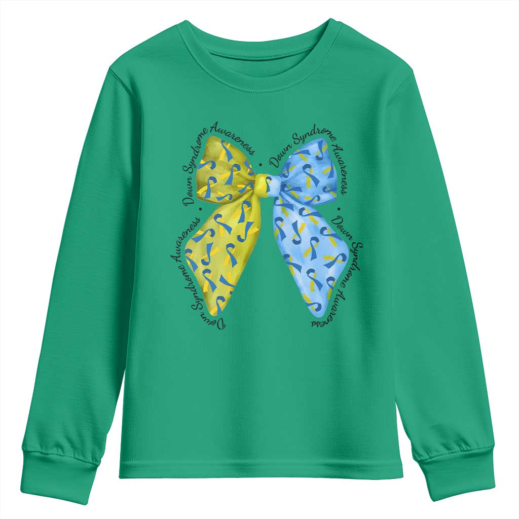 Down Syndrome Awareness Coquette Bow Ribbon Youth Sweatshirt TS11 Irish Green Print Your Wear