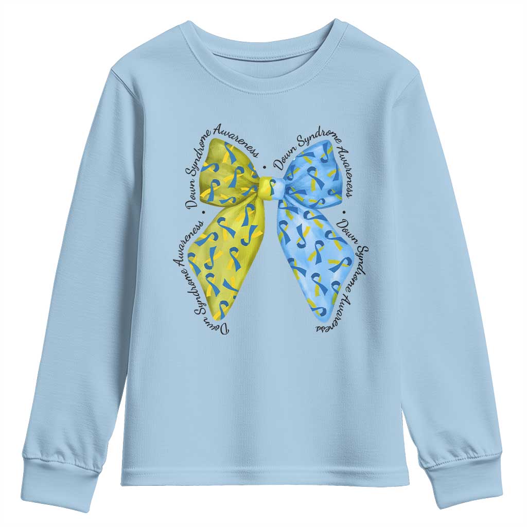 Down Syndrome Awareness Coquette Bow Ribbon Youth Sweatshirt TS11 Light Blue Print Your Wear