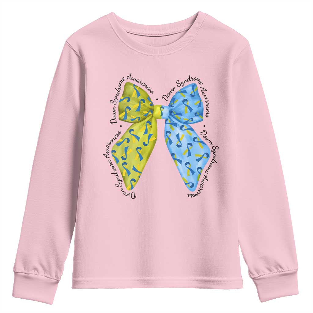 Down Syndrome Awareness Coquette Bow Ribbon Youth Sweatshirt TS11 Light Pink Print Your Wear