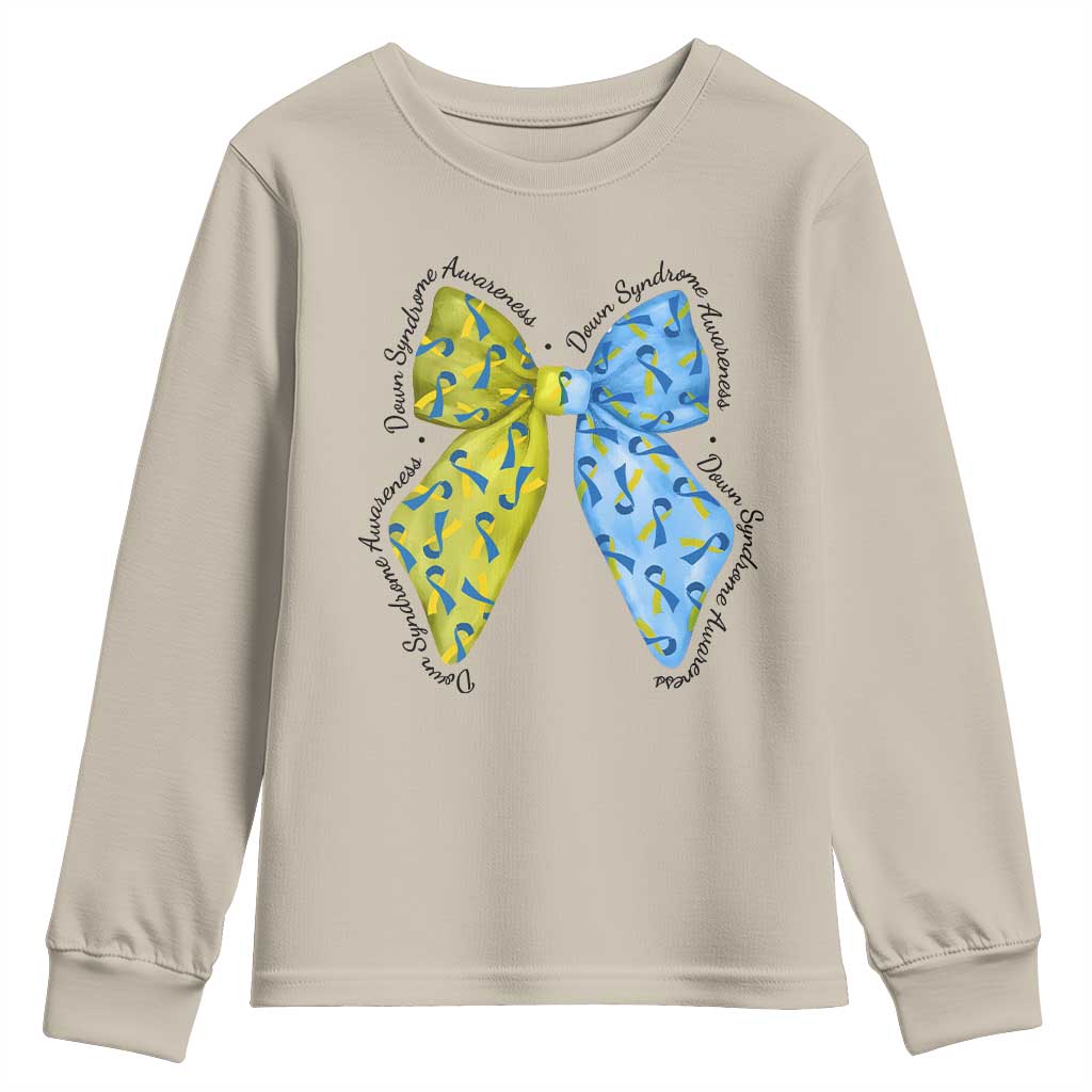 Down Syndrome Awareness Coquette Bow Ribbon Youth Sweatshirt TS11 Sand Print Your Wear