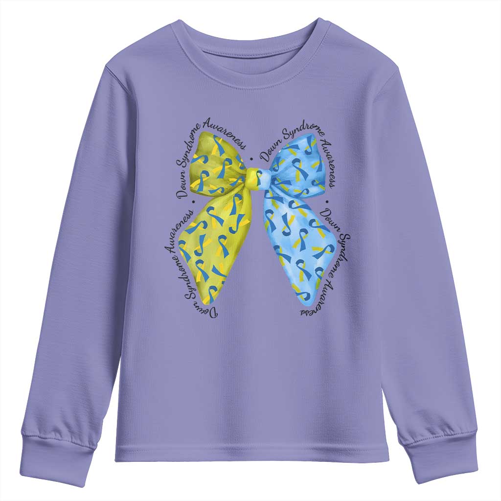 Down Syndrome Awareness Coquette Bow Ribbon Youth Sweatshirt TS11 Violet Print Your Wear