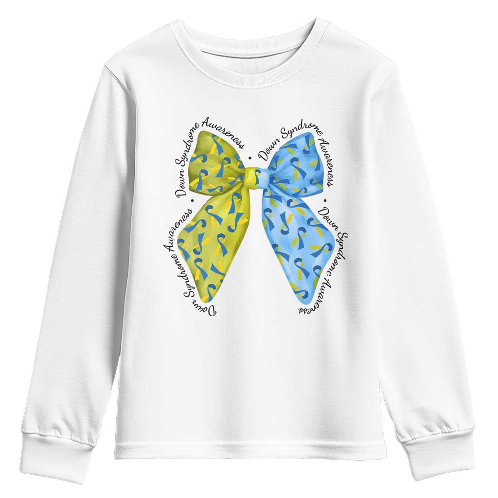 Down Syndrome Awareness Coquette Bow Ribbon Youth Sweatshirt TS11 White Print Your Wear