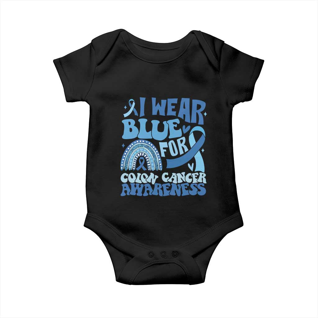 I Wear Blue For Colon Cancer Awareness Baby Onesie Rainbow Dark Blue Ribbon TS11 Black Print Your Wear