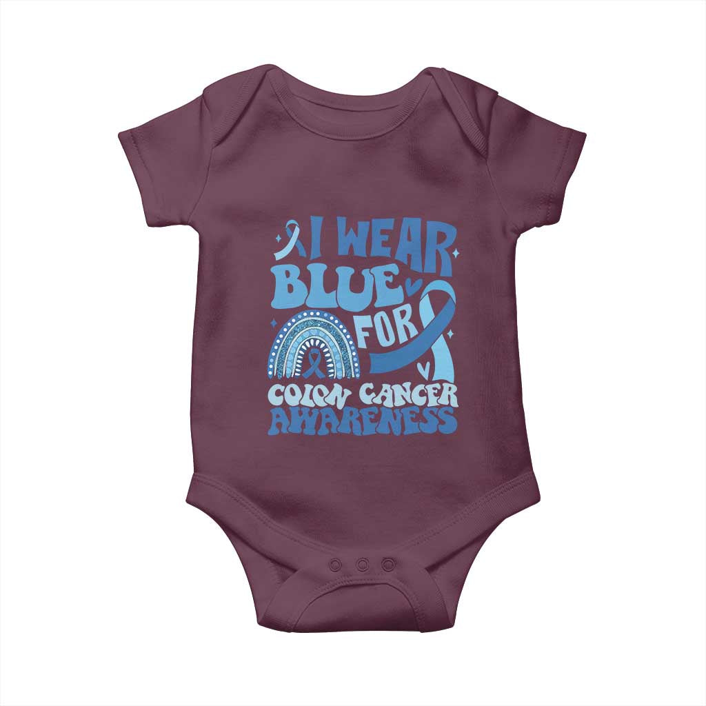 I Wear Blue For Colon Cancer Awareness Baby Onesie Rainbow Dark Blue Ribbon TS11 Maroon Print Your Wear