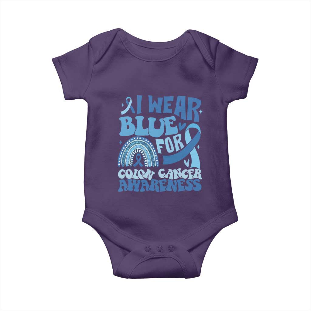 I Wear Blue For Colon Cancer Awareness Baby Onesie Rainbow Dark Blue Ribbon TS11 Purple Print Your Wear