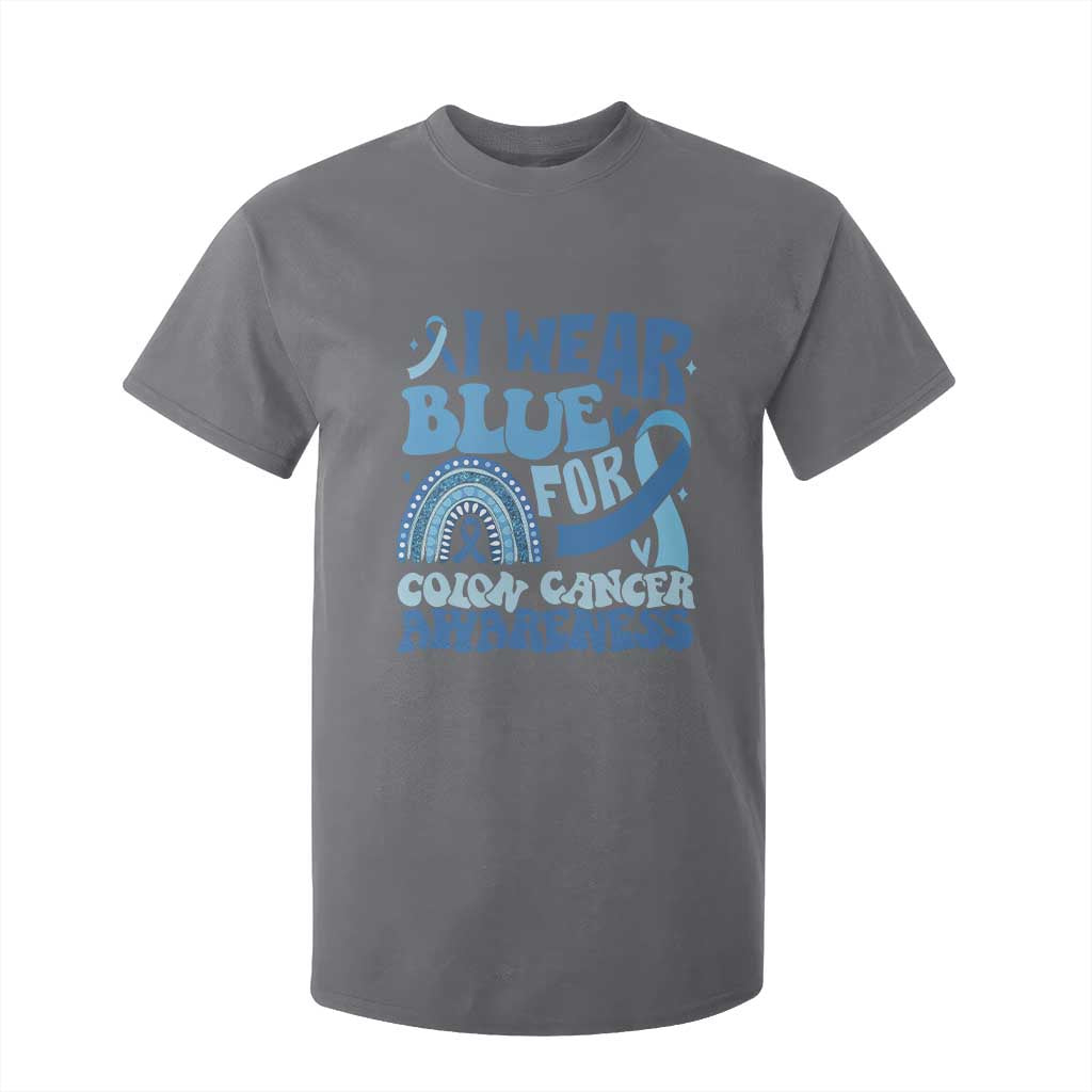 I Wear Blue For Colon Cancer Awareness T Shirt For Kid Rainbow Dark Blue Ribbon TS11 Charcoal Print Your Wear