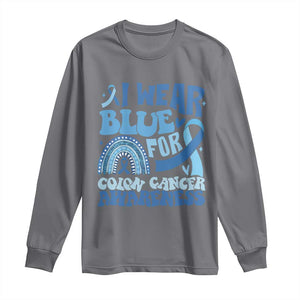 I Wear Blue For Colon Cancer Awareness Long Sleeve Shirt Rainbow Dark Blue Ribbon TS11 Charcoal Print Your Wear