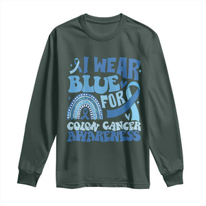 I Wear Blue For Colon Cancer Awareness Long Sleeve Shirt Rainbow Dark Blue Ribbon TS11 Dark Forest Green Print Your Wear
