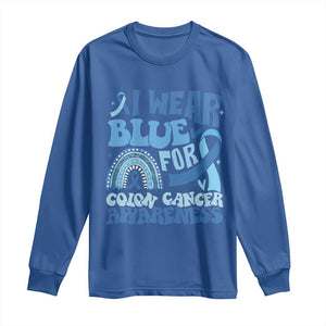 I Wear Blue For Colon Cancer Awareness Long Sleeve Shirt Rainbow Dark Blue Ribbon TS11 Royal Blue Print Your Wear