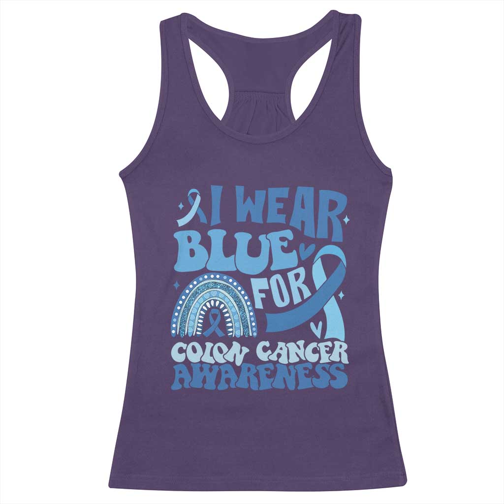 I Wear Blue For Colon Cancer Awareness Racerback Tank Top Rainbow Dark Blue Ribbon TS11 Purple Print Your Wear