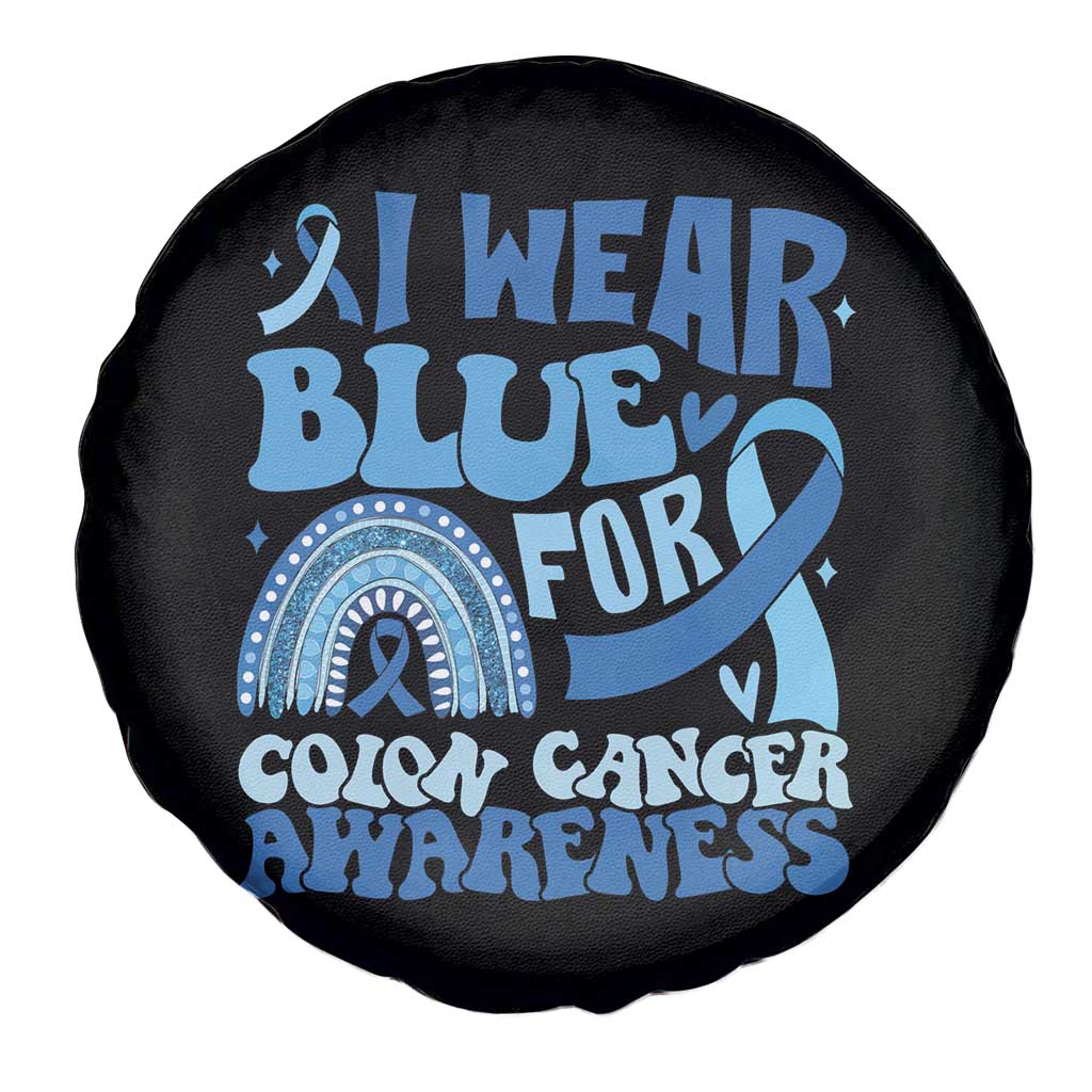 I Wear Blue For Colon Cancer Awareness Spare Tire Cover Rainbow Dark Blue Ribbon TS11 Print Your Wear