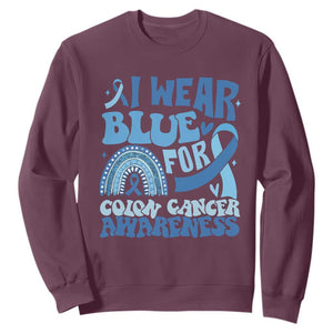 I Wear Blue For Colon Cancer Awareness Sweatshirt Rainbow Dark Blue Ribbon TS11 Maroon Print Your Wear