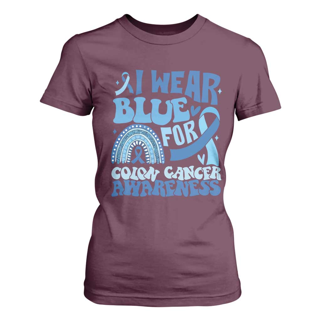 I Wear Blue For Colon Cancer Awareness T Shirt For Women Rainbow Dark Blue Ribbon TS11 Maroon Print Your Wear