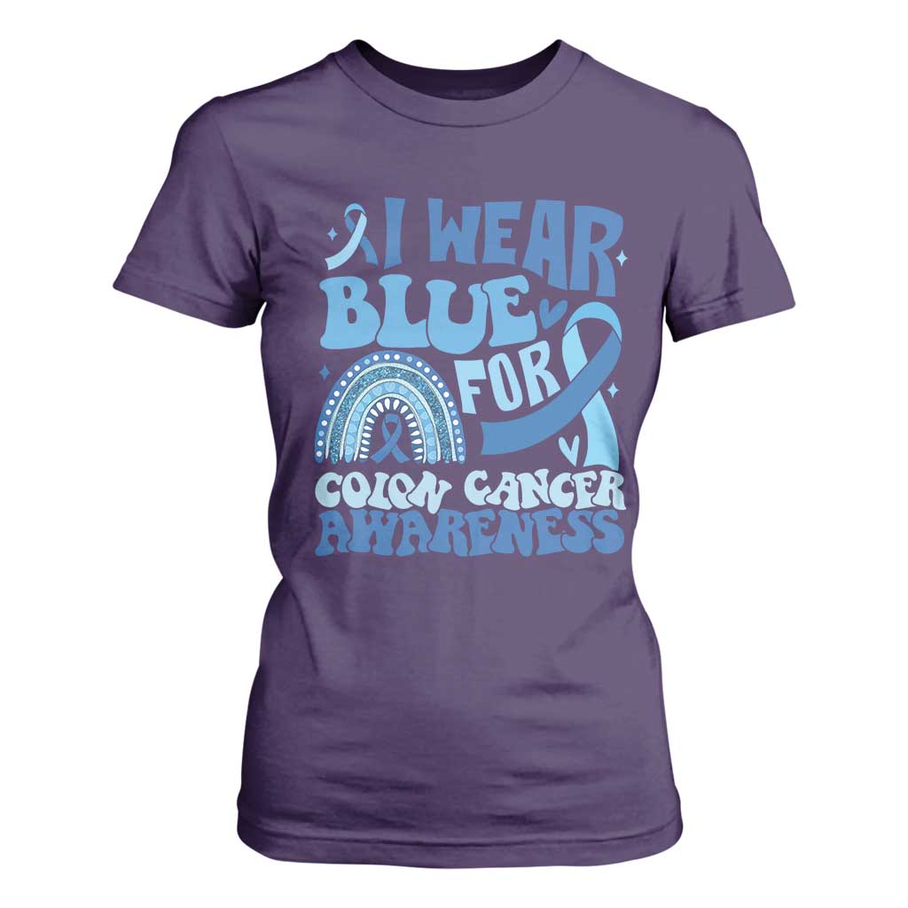 I Wear Blue For Colon Cancer Awareness T Shirt For Women Rainbow Dark Blue Ribbon TS11 Purple Print Your Wear