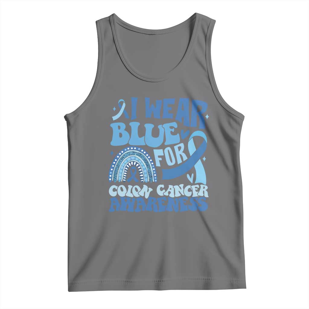 I Wear Blue For Colon Cancer Awareness Tank Top Rainbow Dark Blue Ribbon TS11 Black Heather Print Your Wear