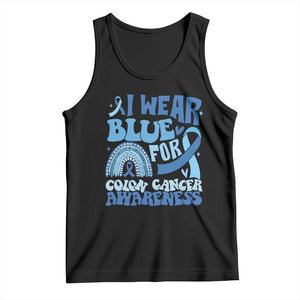 I Wear Blue For Colon Cancer Awareness Tank Top Rainbow Dark Blue Ribbon TS11 Black Print Your Wear