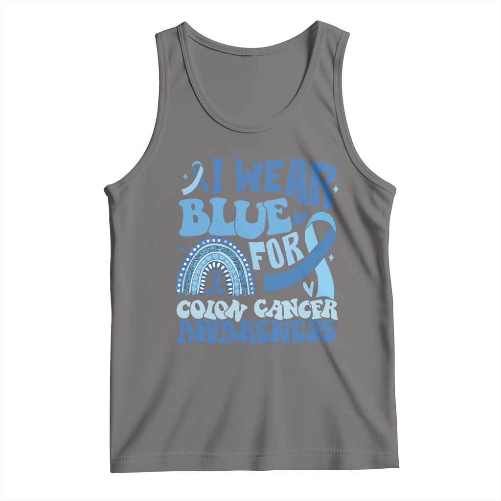 I Wear Blue For Colon Cancer Awareness Tank Top Rainbow Dark Blue Ribbon TS11 Deep Heather Print Your Wear