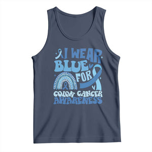 I Wear Blue For Colon Cancer Awareness Tank Top Rainbow Dark Blue Ribbon TS11 Navy Print Your Wear