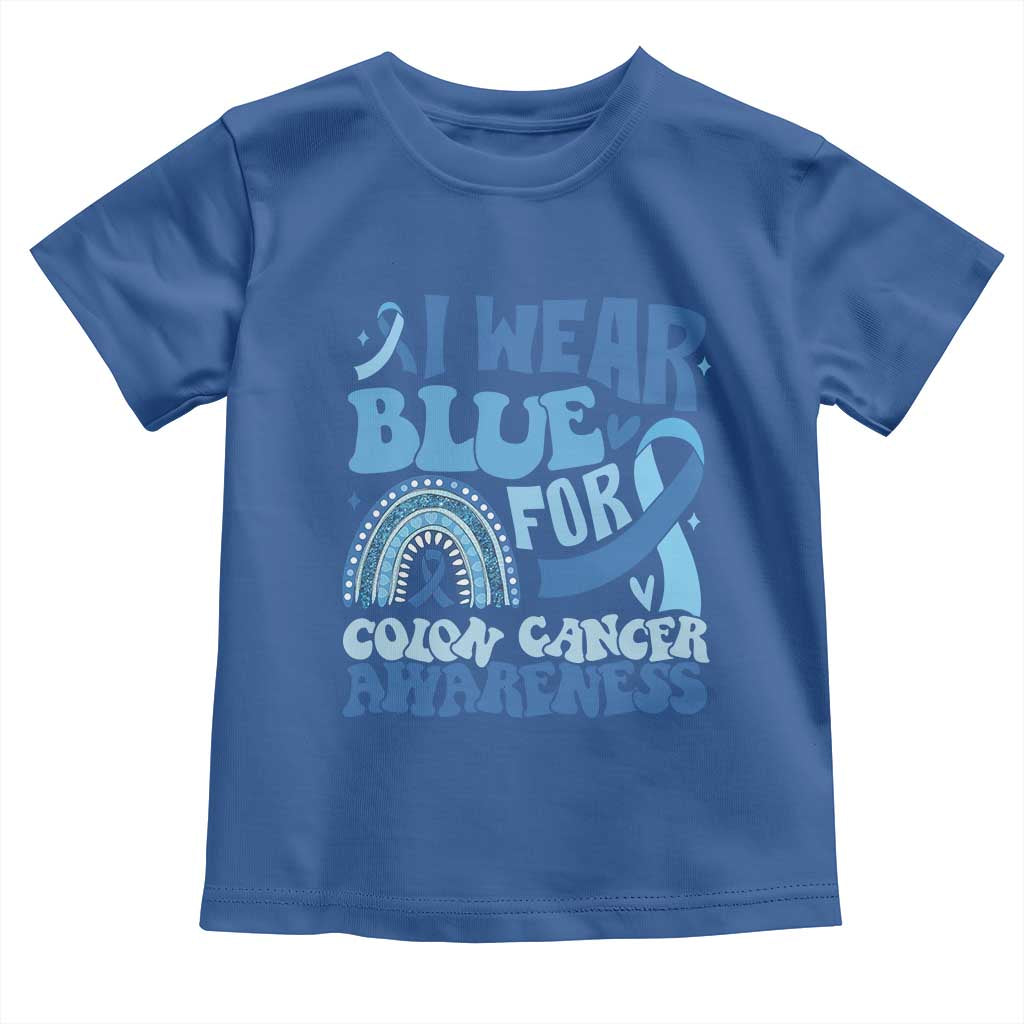 I Wear Blue For Colon Cancer Awareness Toddler T Shirt Rainbow Dark Blue Ribbon TS11 Royal Blue Print Your Wear