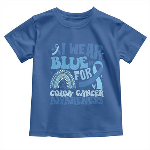 I Wear Blue For Colon Cancer Awareness Toddler T Shirt Rainbow Dark Blue Ribbon TS11 Royal Blue Print Your Wear