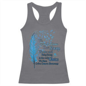 Colon Cancer Awareness Racerback Tank Top We Don't Know How Strong We Are Until Being Strong Feathers TS11 Charcoal Print Your Wear