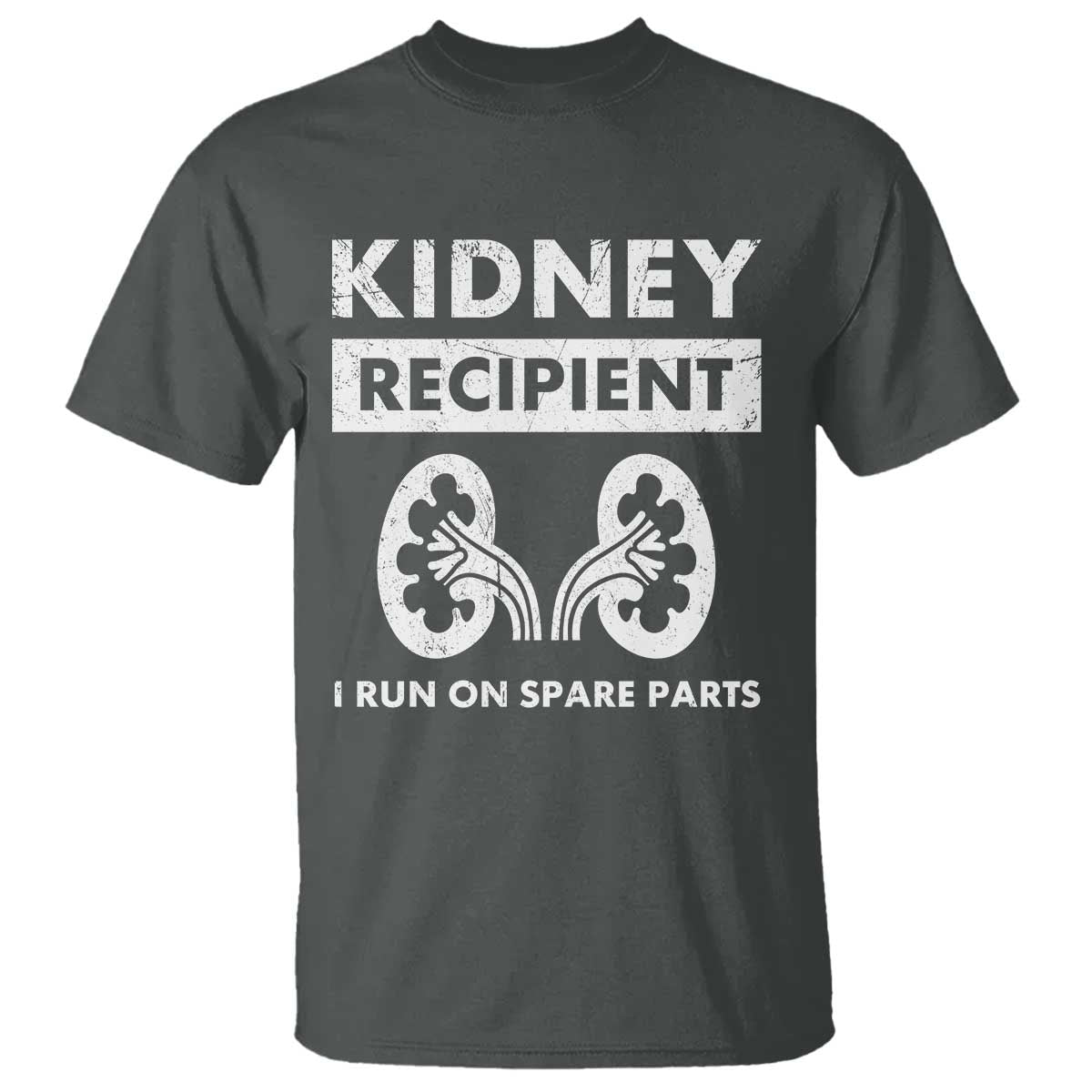 Kidney Recipient T Shirt - Run On Spare Parts Matching Transplant Recovery Humor Tee TS11 Dark Heather Print Your Wear