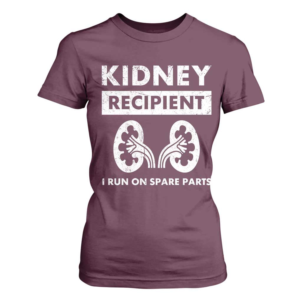 Kidney Recipient Run On Spare Parts T Shirt For Women Matching Recovery TS11 Maroon Print Your Wear