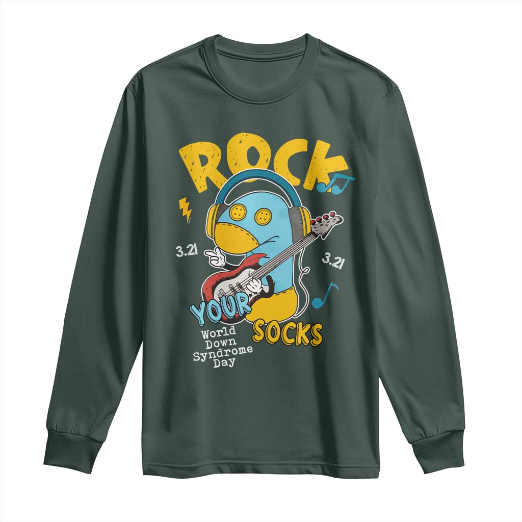 Funny Rock Your Socks Long Sleeve Shirt World Down Syndrome Day WDSD TS11 Dark Forest Green Print Your Wear