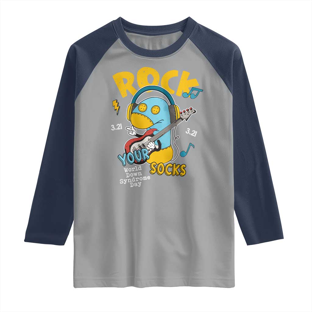 Funny Rock Your Socks Raglan Shirt World Down Syndrome Day WDSD TS11 Sport Gray Navy Print Your Wear