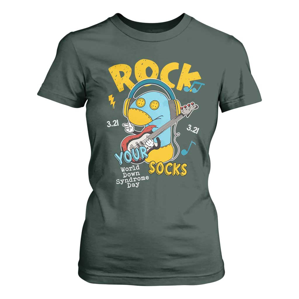 Funny Rock Your Socks T Shirt For Women World Down Syndrome Day WDSD TS11 Dark Forest Green Print Your Wear