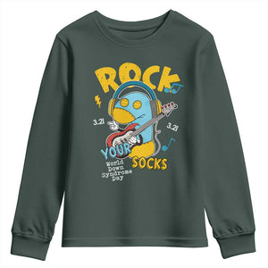Funny Rock Your Socks Youth Sweatshirt World Down Syndrome Day WDSD TS11 Dark Forest Green Print Your Wear