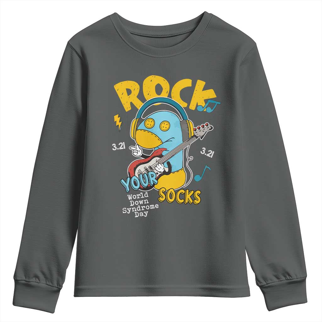 Funny Rock Your Socks Youth Sweatshirt World Down Syndrome Day WDSD TS11 Dark Heather Print Your Wear