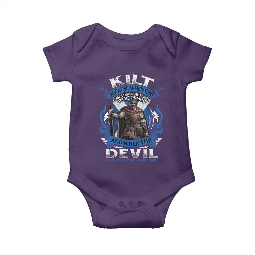 Kilt Because When God Looks Down He Knows To Be Proud And When The Devil Looks Up He Knows To Be Afraid Baby Onesie TS11 Purple Print Your Wear