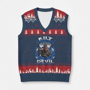 Kilt Because When God Looks Down He Knows To Be Proud And When The Devil Looks Up He Knows To Be Afraid V-Neck Knit Sweater Vest TS11 Navy Red Print Your Wear