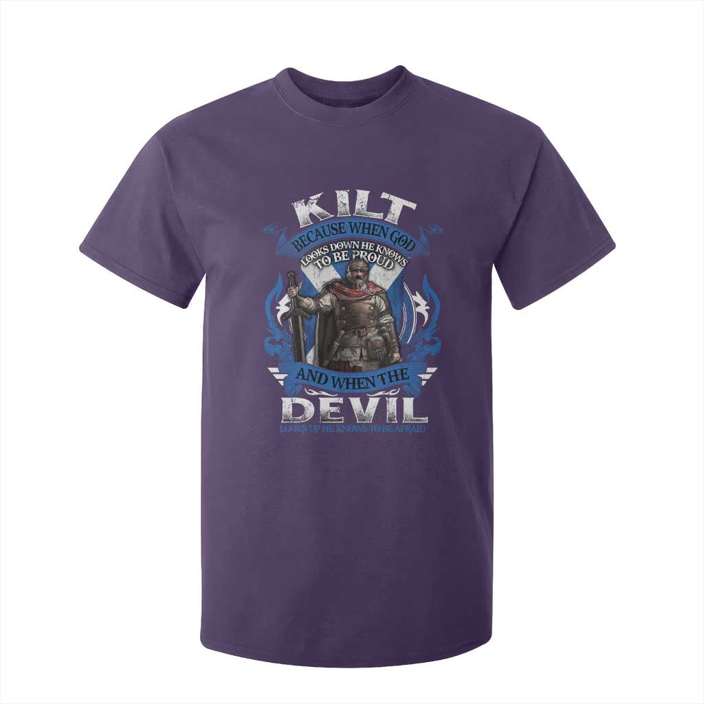 Kilt Because When God Looks Down He Knows To Be Proud And When The Devil Looks Up He Knows To Be Afraid T Shirt For Kid TS11 Purple Print Your Wear