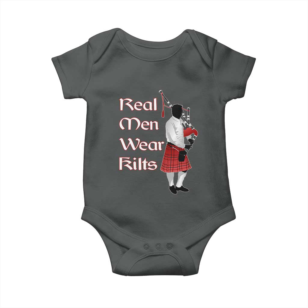 Funny Scottish Pride Baby Onesie Real Men Wear Kits Tartan Bagpipe TS11 Dark Heather Print Your Wear
