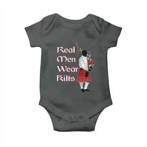 Funny Scottish Pride Baby Onesie Real Men Wear Kits Tartan Bagpipe TS11 Dark Heather Print Your Wear