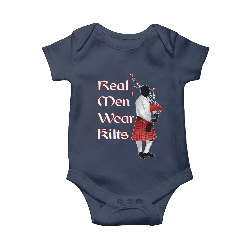 Funny Scottish Pride Baby Onesie Real Men Wear Kits Tartan Bagpipe TS11 Navy Print Your Wear