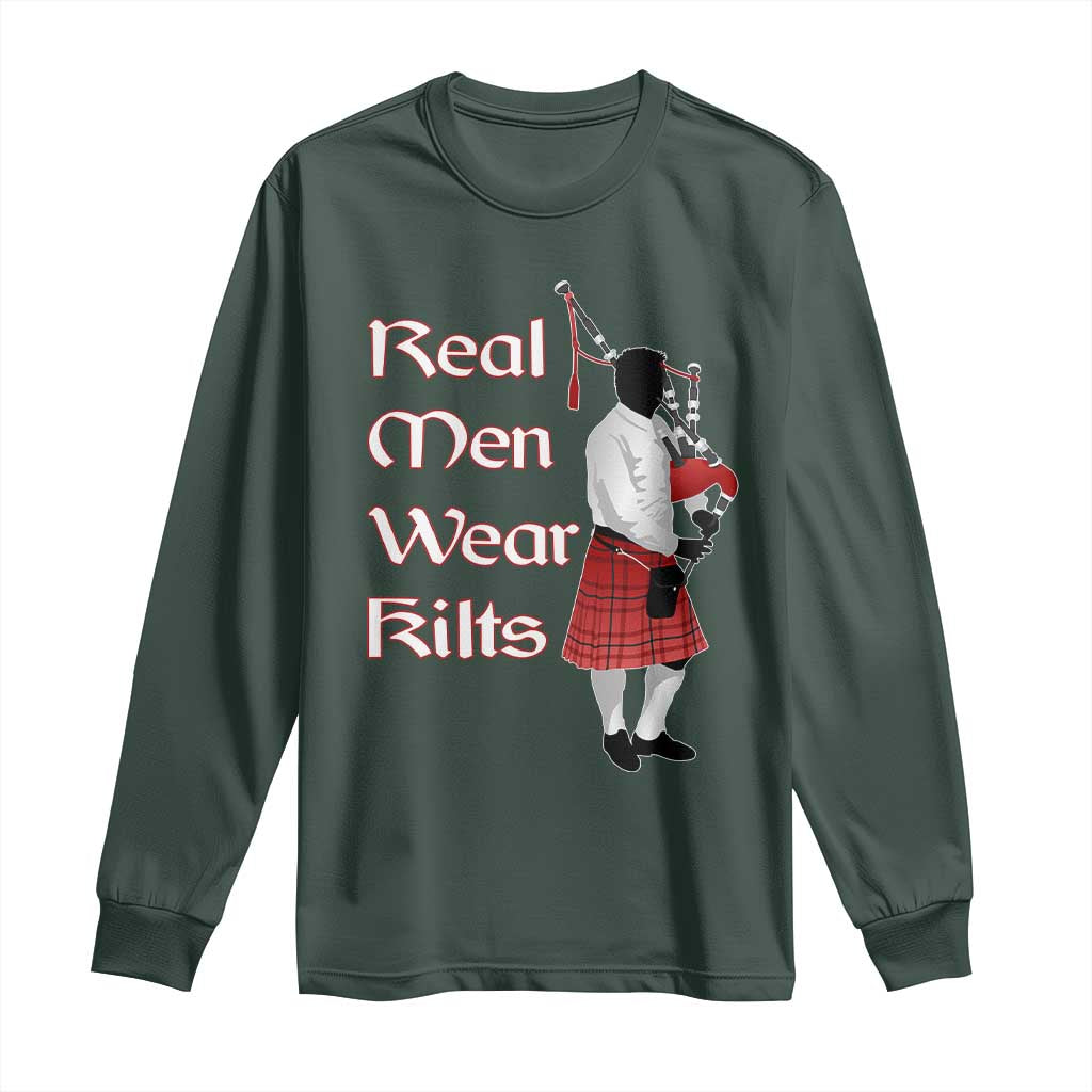 Funny Scottish Pride Long Sleeve Shirt Real Men Wear Kits Tartan Bagpipe TS11 Dark Forest Green Print Your Wear
