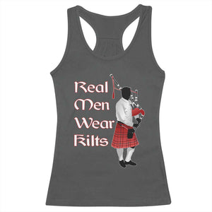 Funny Scottish Pride Racerback Tank Top Real Men Wear Kits Tartan Bagpipe TS11 Dark Heather Print Your Wear