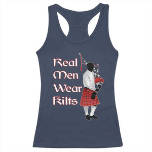 Funny Scottish Pride Racerback Tank Top Real Men Wear Kits Tartan Bagpipe TS11 Navy Print Your Wear