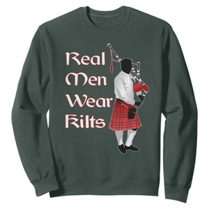 Funny Scottish Pride Sweatshirt Real Men Wear Kits Tartan Bagpipe TS11 Dark Forest Green Print Your Wear