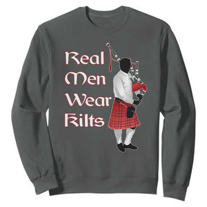 Funny Scottish Pride Sweatshirt Real Men Wear Kits Tartan Bagpipe TS11 Dark Heather Print Your Wear
