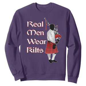 Funny Scottish Pride Sweatshirt Real Men Wear Kits Tartan Bagpipe TS11 Purple Print Your Wear