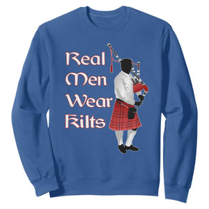 Funny Scottish Pride Sweatshirt Real Men Wear Kits Tartan Bagpipe TS11 Royal Blue Print Your Wear