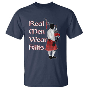 Funny Scottish Pride T Shirt Real Men Wear Kits Tartan Bagpipe TS11 Navy Print Your Wear